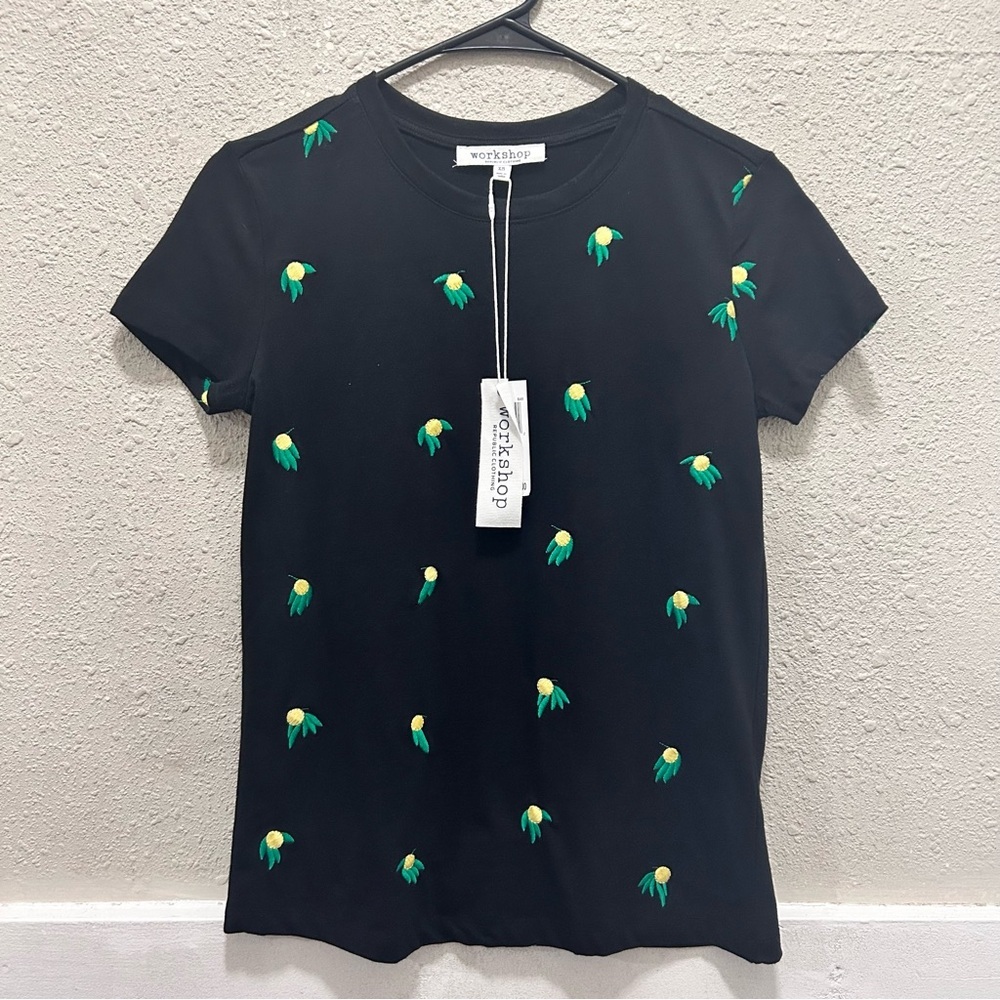 Workshop Republic Clothing Black with Embroidered Lemon Tee NWT XS